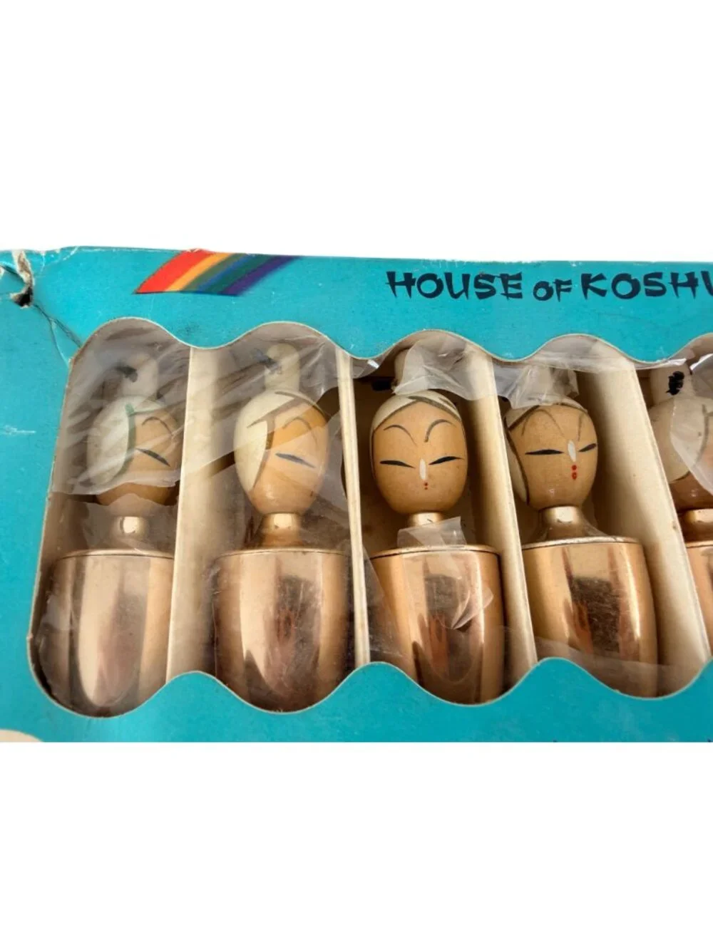 Vintage 1960s House of Koshu Rainbow Set Complete Kokeshi Doll Heads Japanese